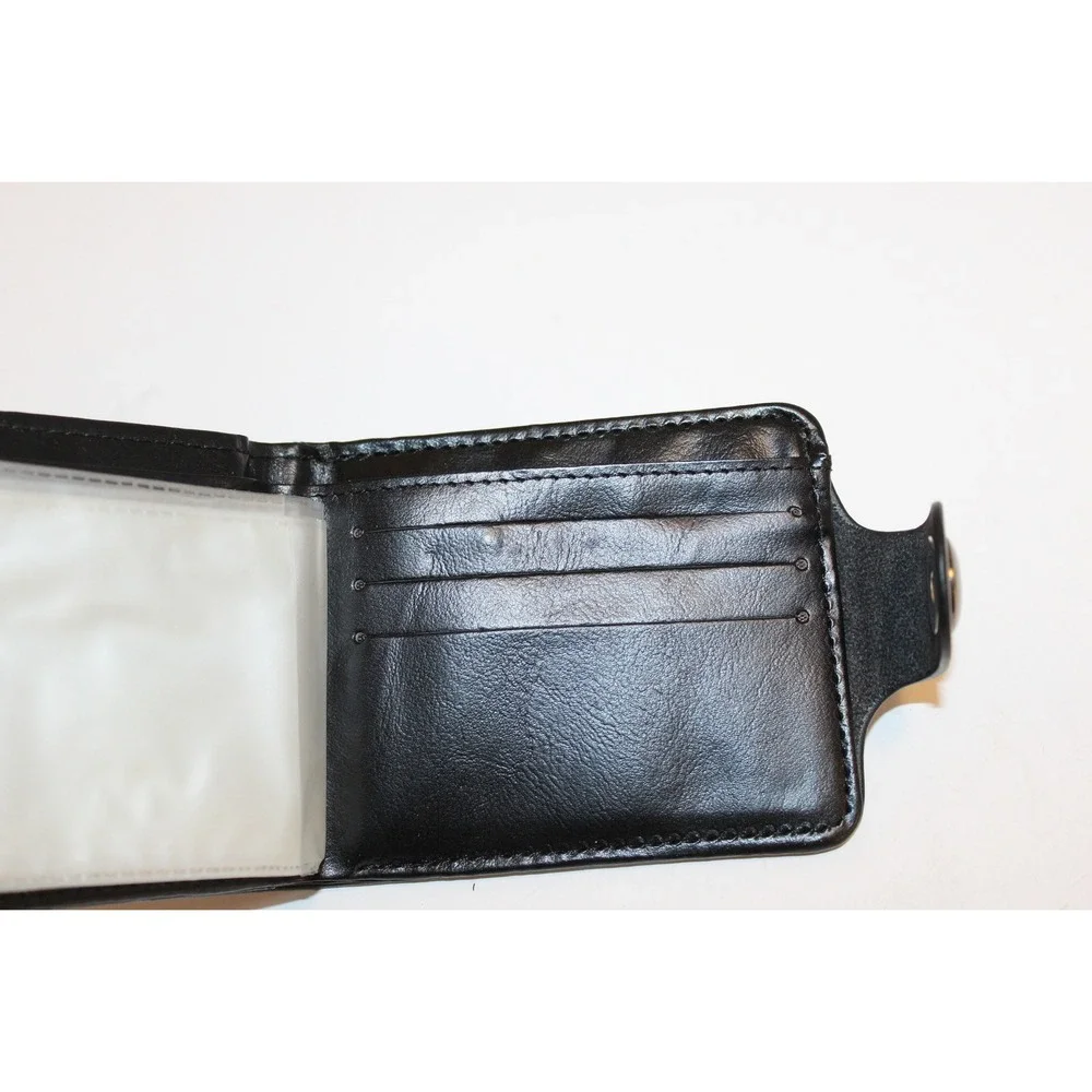 New BVEI'S Men's Black Faux Leather Rex Embossed Bi-Fold Wallet Snap Button NIB‎
